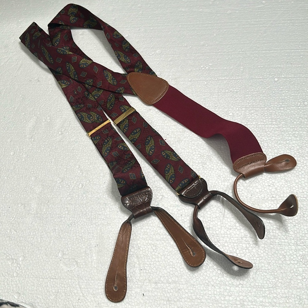 Trafalgar burgundy green blue print suspenders
